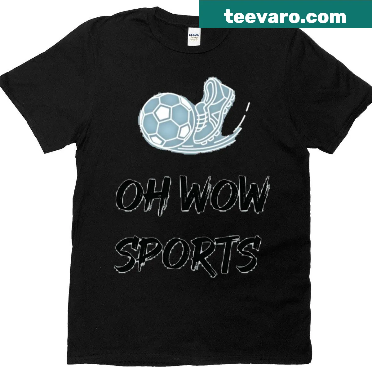 Playful Oh Wow Sports t-shirt with bold phrase design — on a men's t-shirt