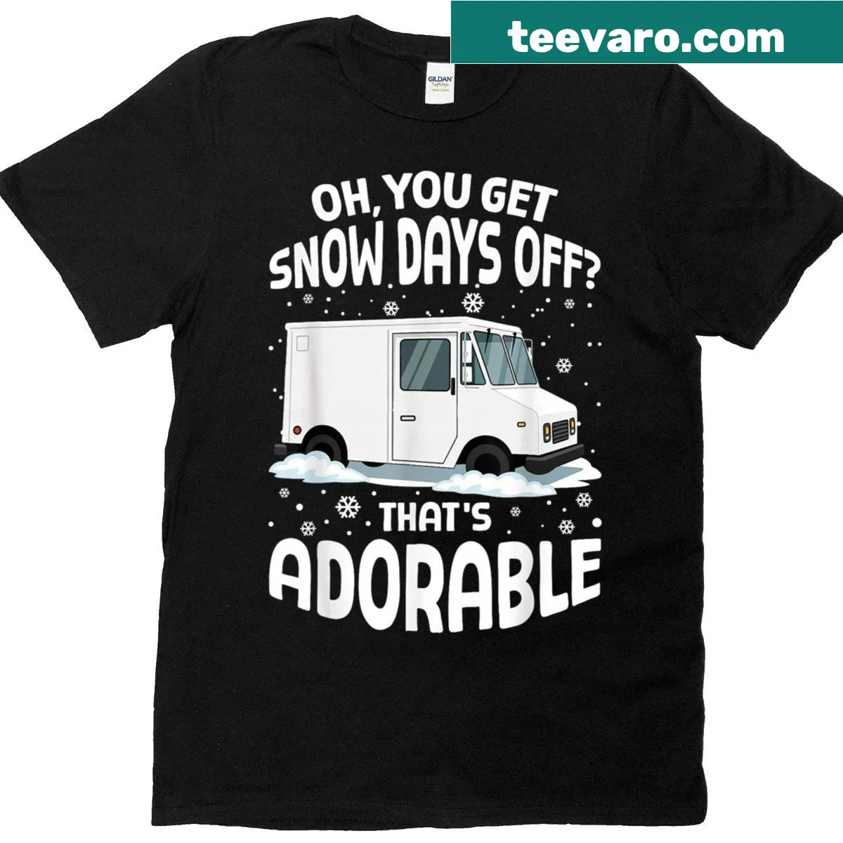 Funny Christmas T-shirt for postal workers celebrating snow days off — on a men's t-shirt