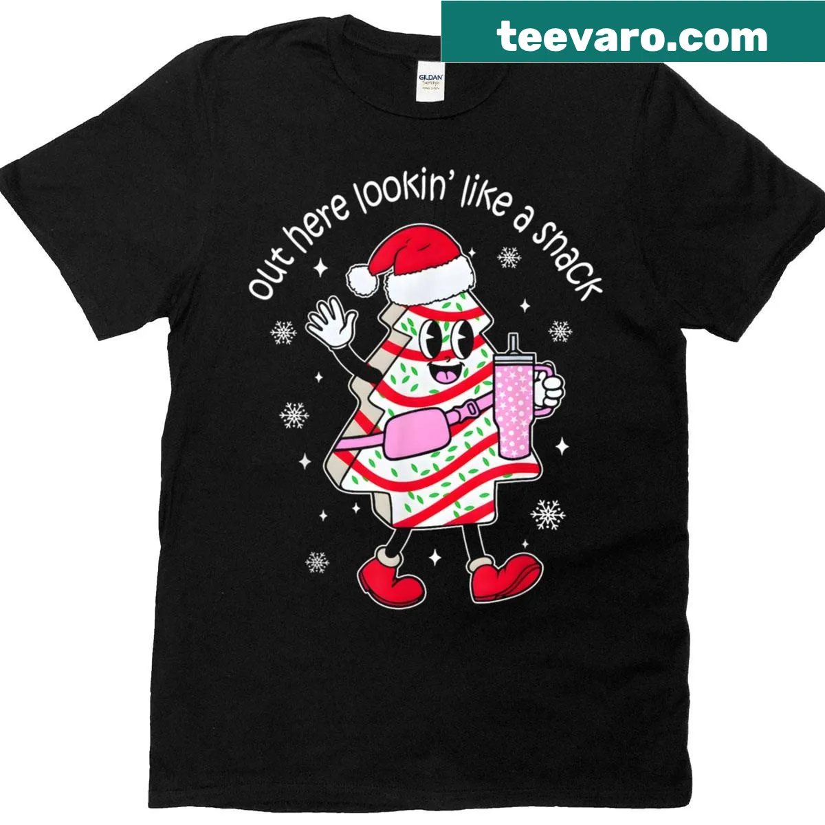 Funny Christmas tree cake graphic on a T-shirt — on a men's t-shirt