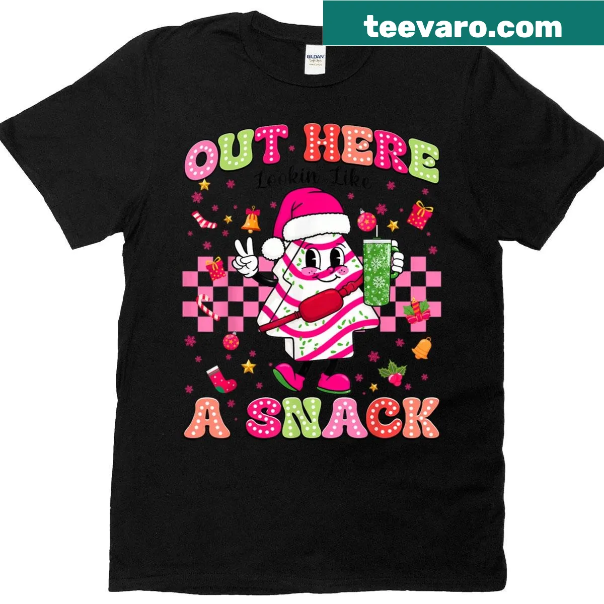 Playful Christmas T-shirt featuring a cake design and festive humor — on a men's t-shirt