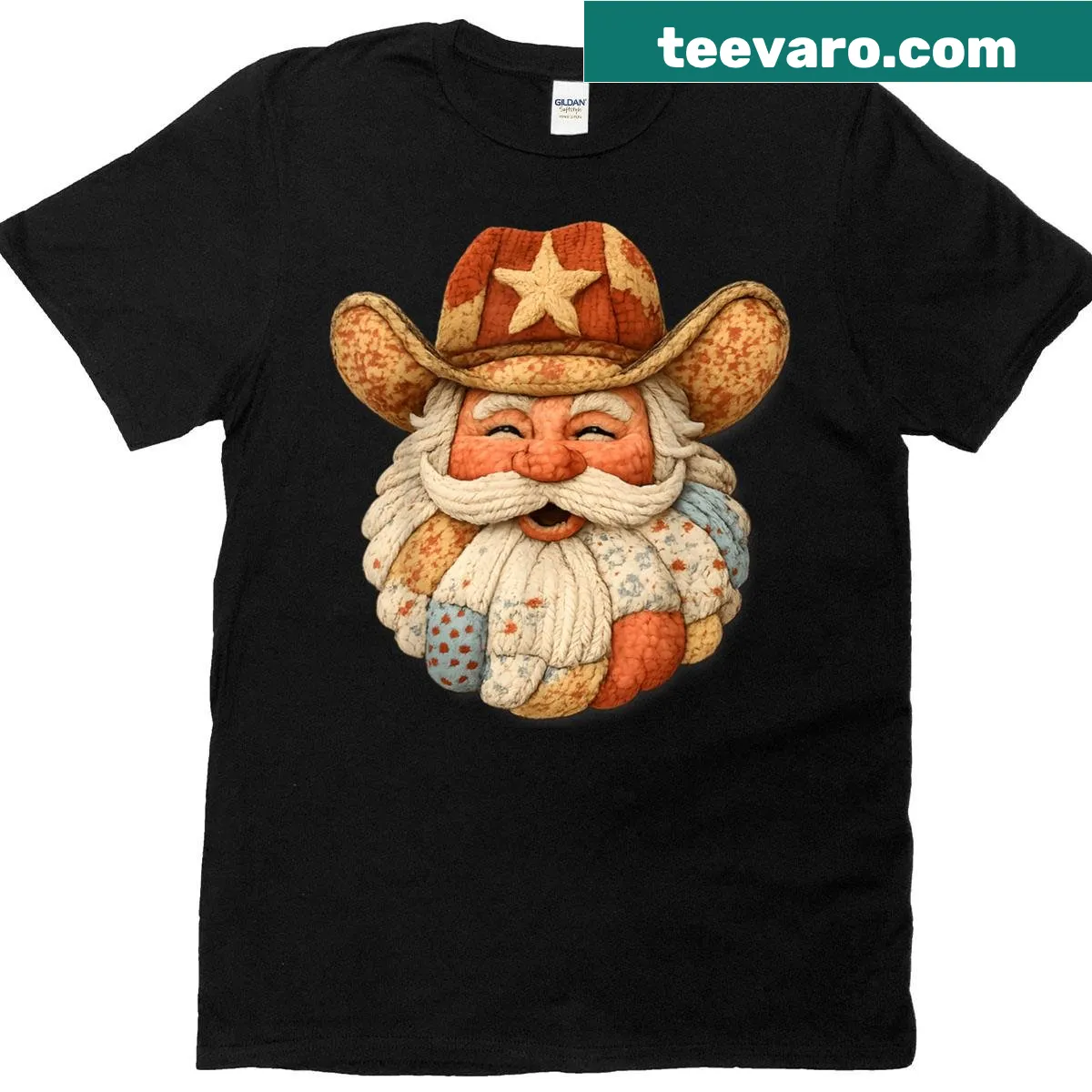 Western-themed Santa Claus T-shirt for Christmas parties — on a men's t-shirt