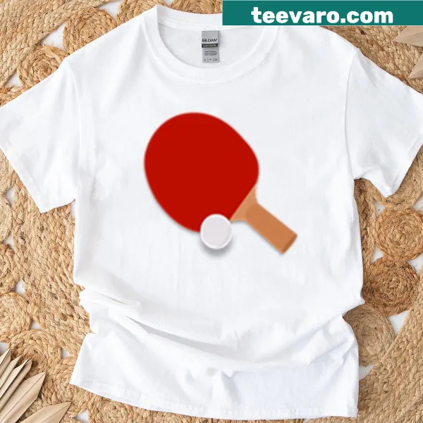 Illustration of a ping pong ball and paddle on a T-shirt