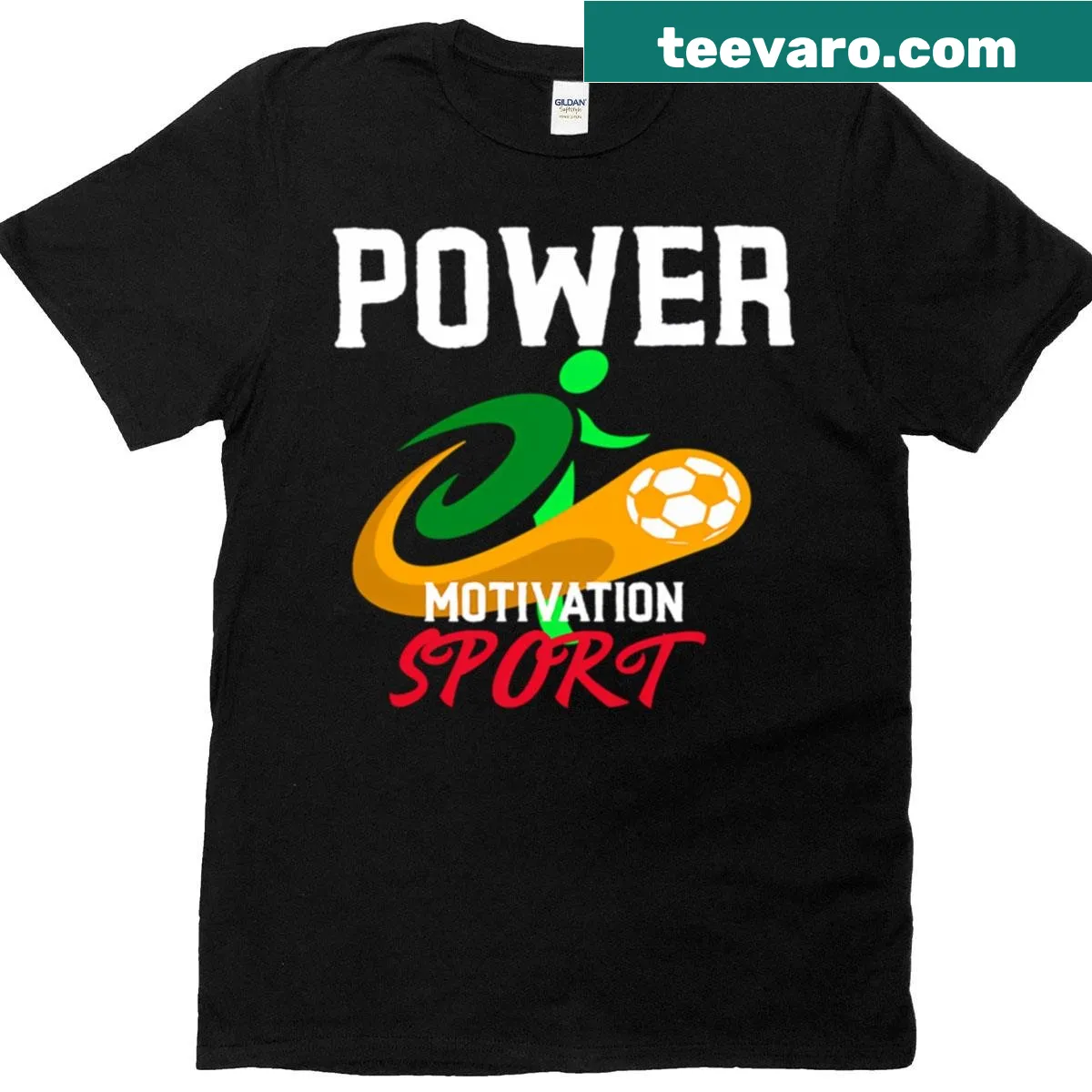 Inspirational t-shirt with 'Power Motivation' phrase in bold typography — on a men's t-shirt