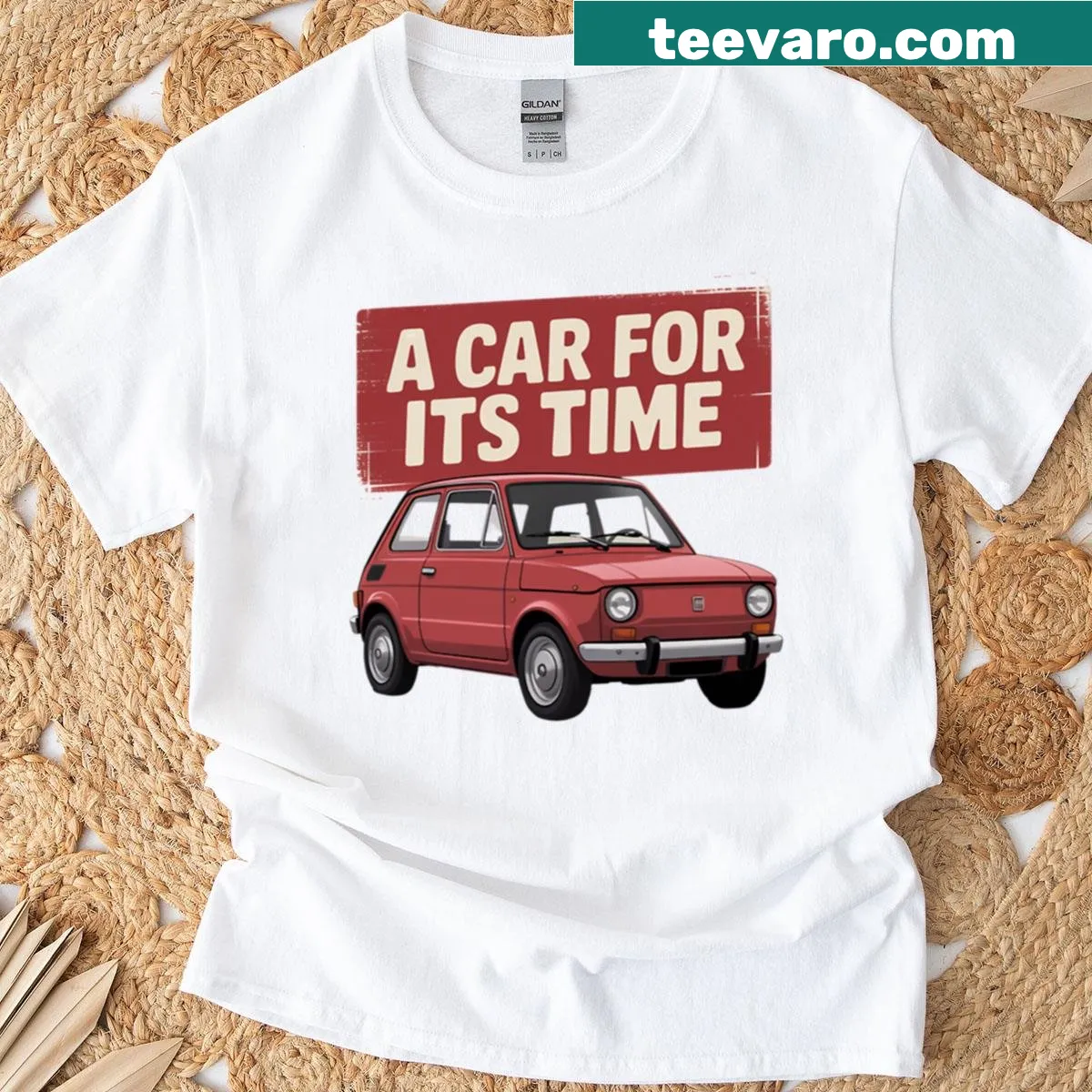Retro Fiat 126p car graphic T-shirt celebrating automotive history — on a men's t-shirt