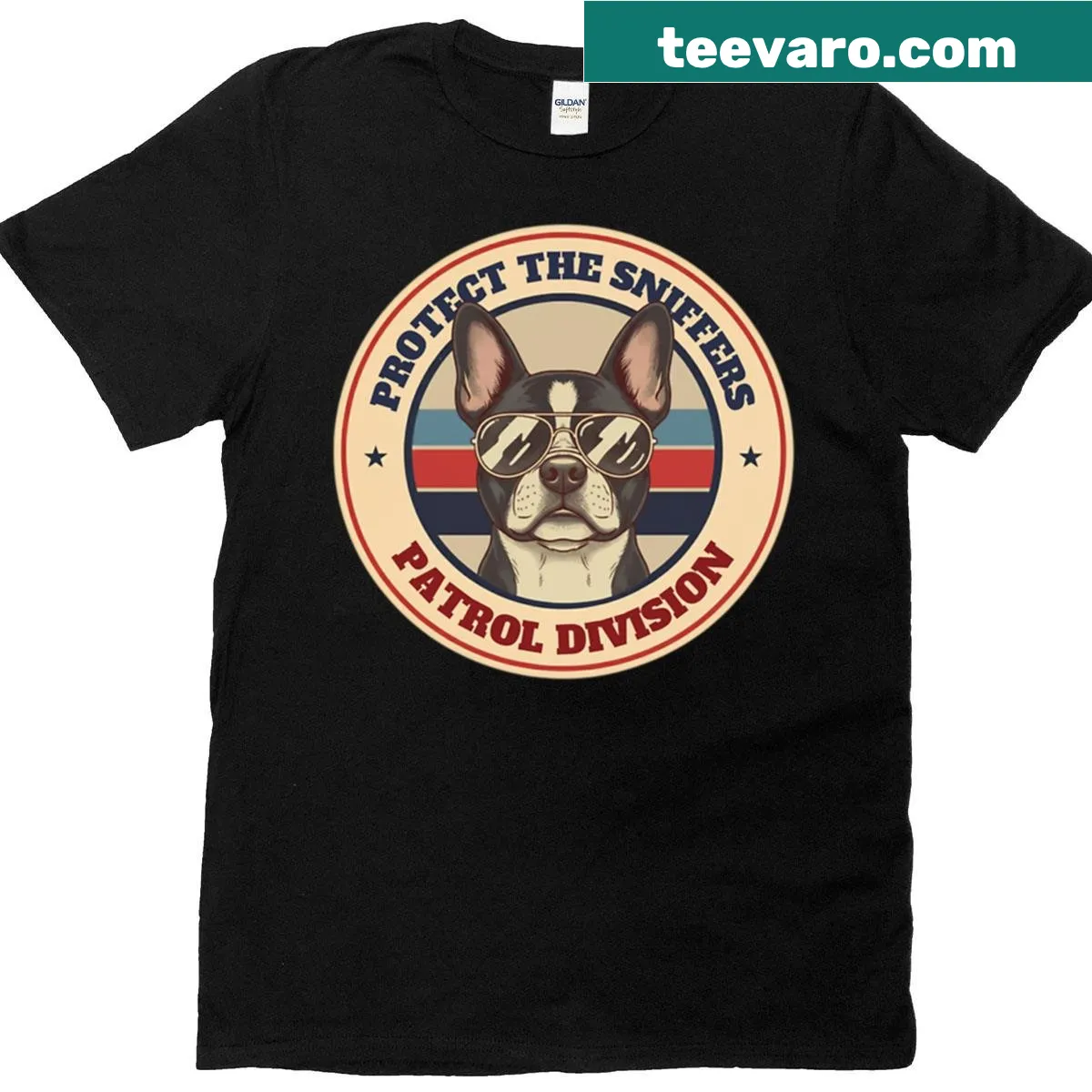 Funny dog police badge t-shirt with patrol division design — on a men's t-shirt
