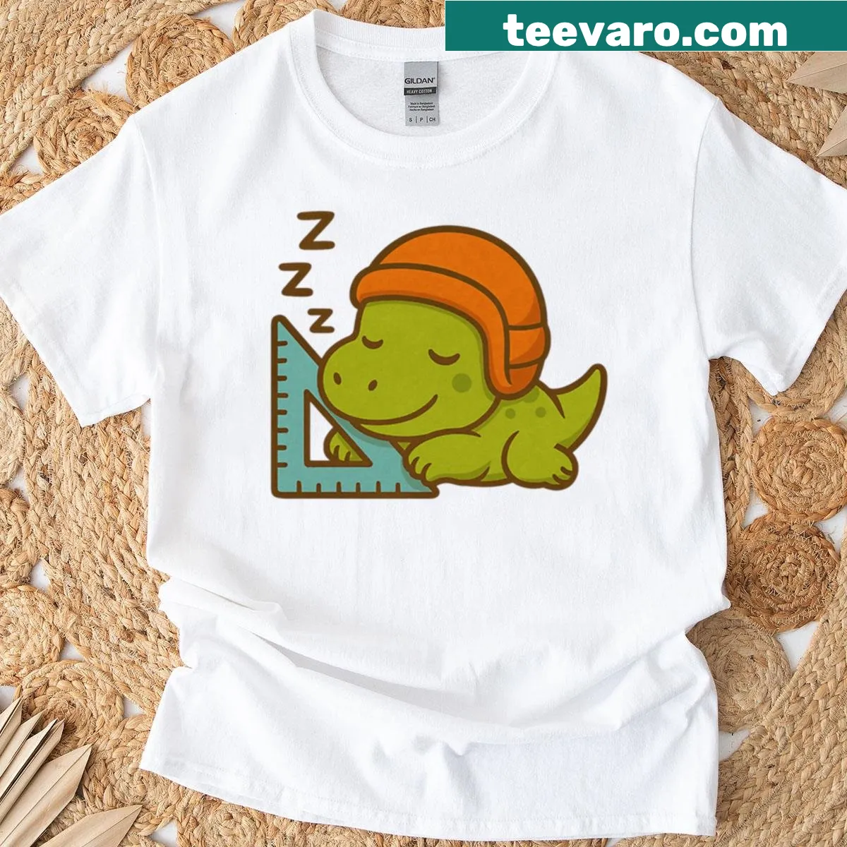 Illustration of a whimsical dinosaur design on a T-shirt — on a men's t-shirt