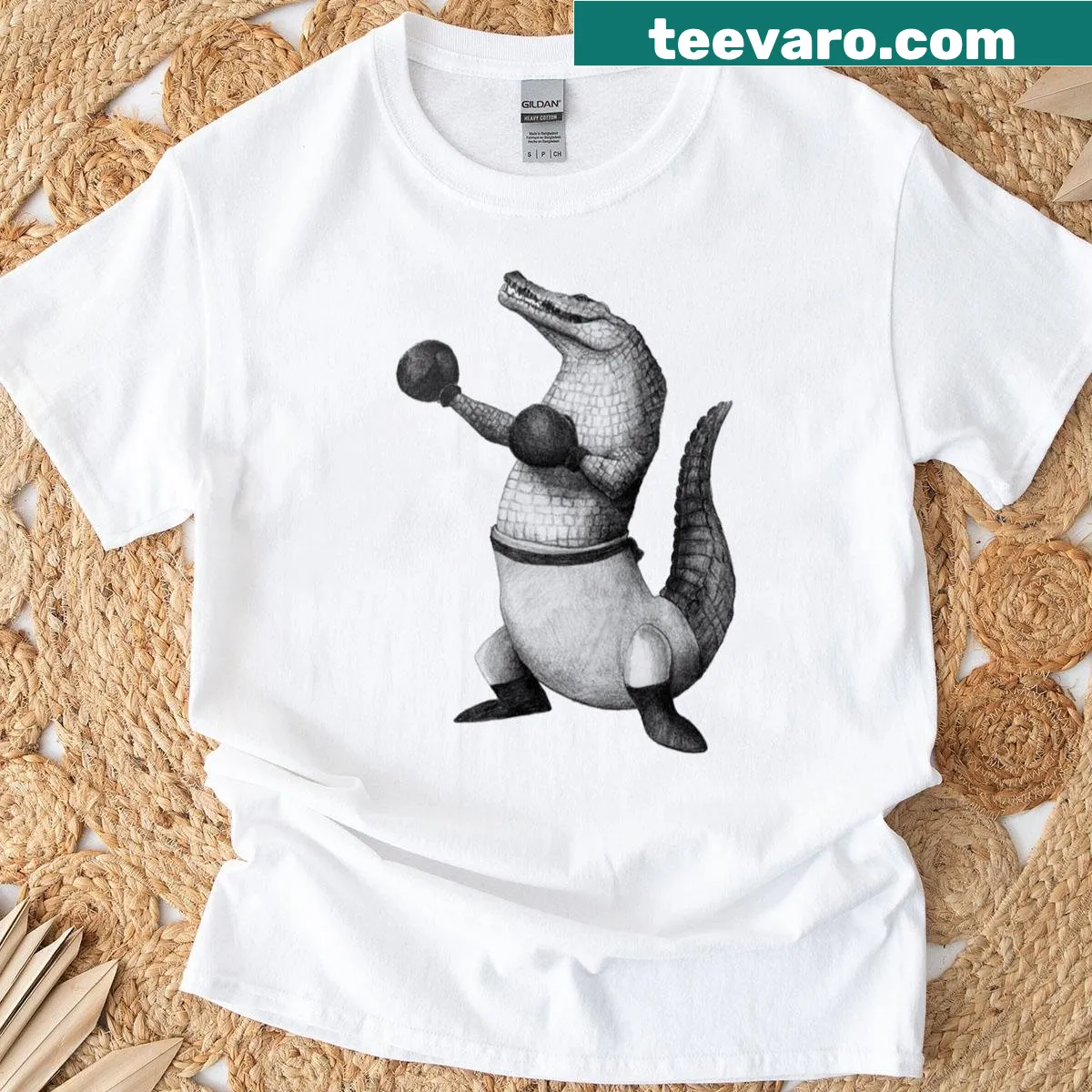 Oversized t-shirt featuring a fierce punching predator graphic — on a men's t-shirt