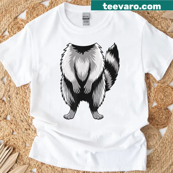 Whimsical raccoon costume graphic on t-shirt for all ages