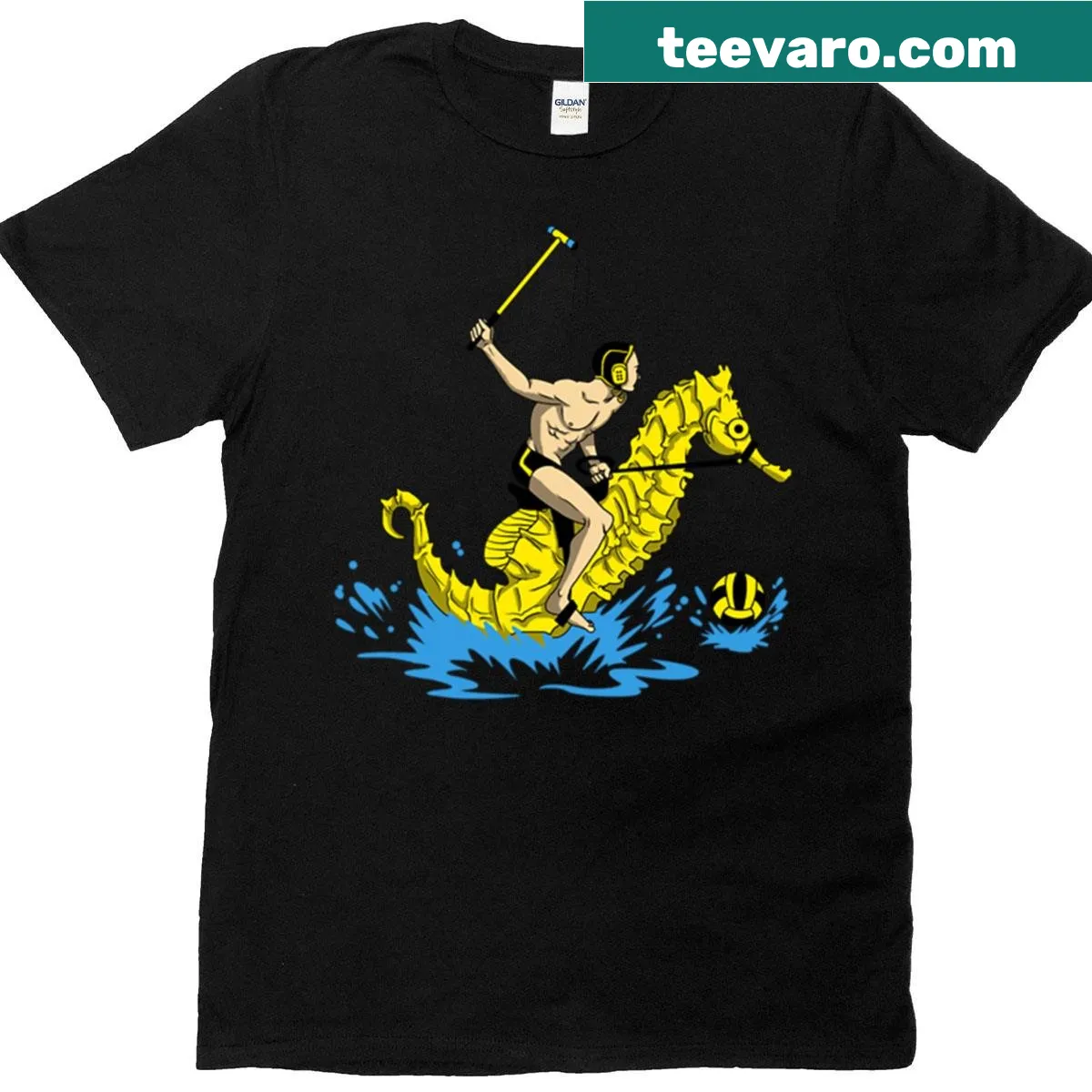 T-shirt with text declaring love for water polo — on a men's t-shirt