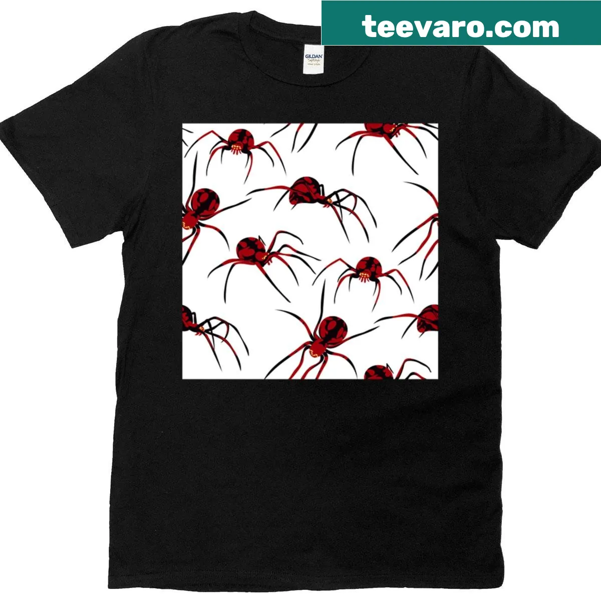 Oversized T-shirt featuring a red widow spider graphic — on a men's t-shirt