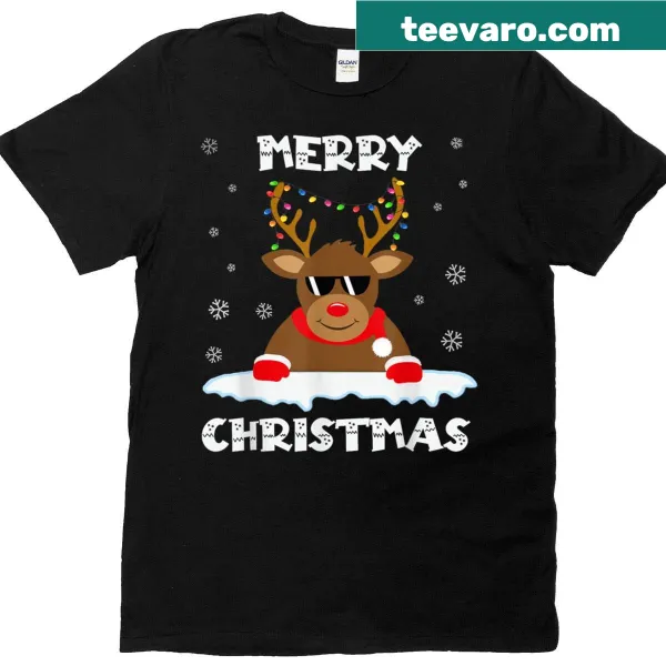 Illustration of reindeer with Christmas lights on a T-shirt