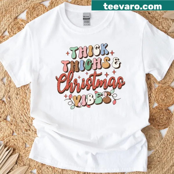 Christmas T-shirt with retro design and 'Thick Thighs' slogan