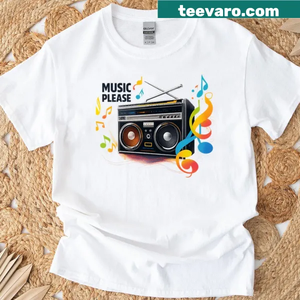 Retro boombox graphic on a t-shirt