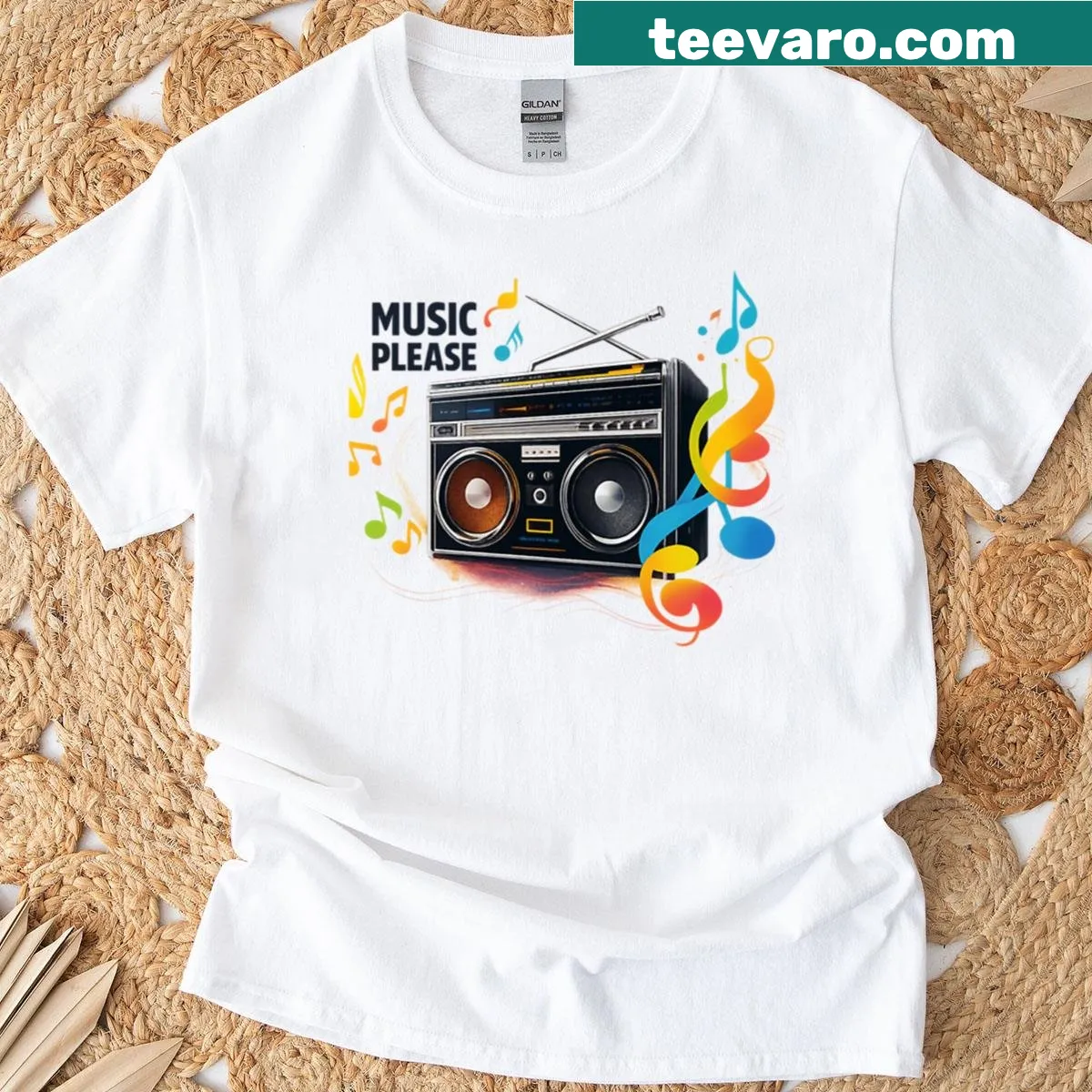 Retro boombox graphic on a t-shirt — on a men's t-shirt