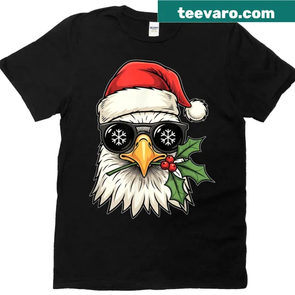 Vintage eagle with Santa hat graphic on a Christmas T-shirt