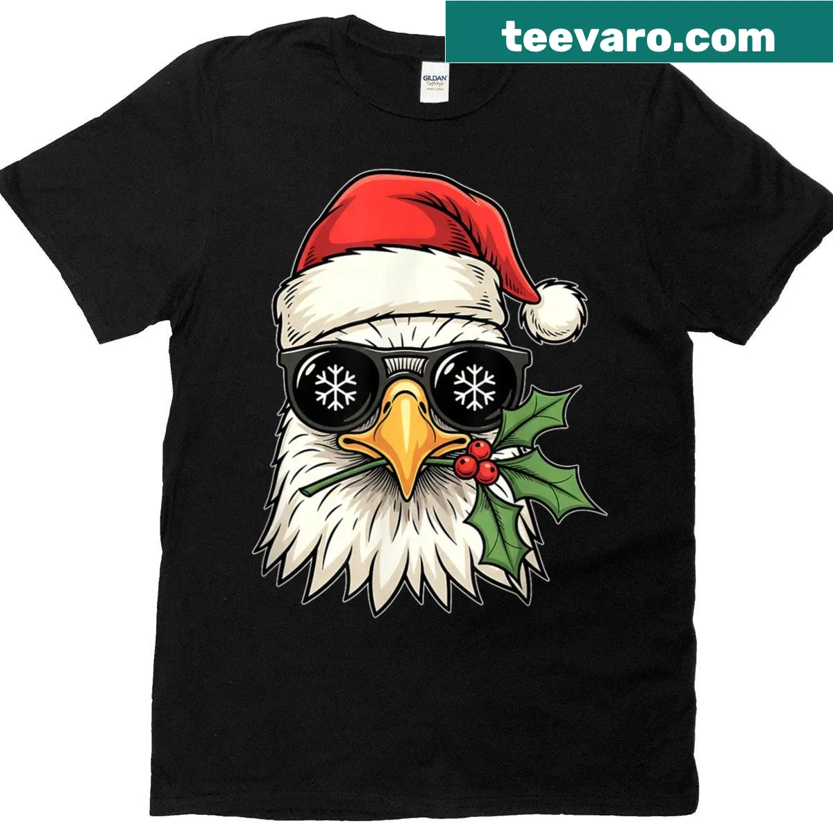 Vintage eagle with Santa hat graphic on a Christmas T-shirt — on a men's t-shirt