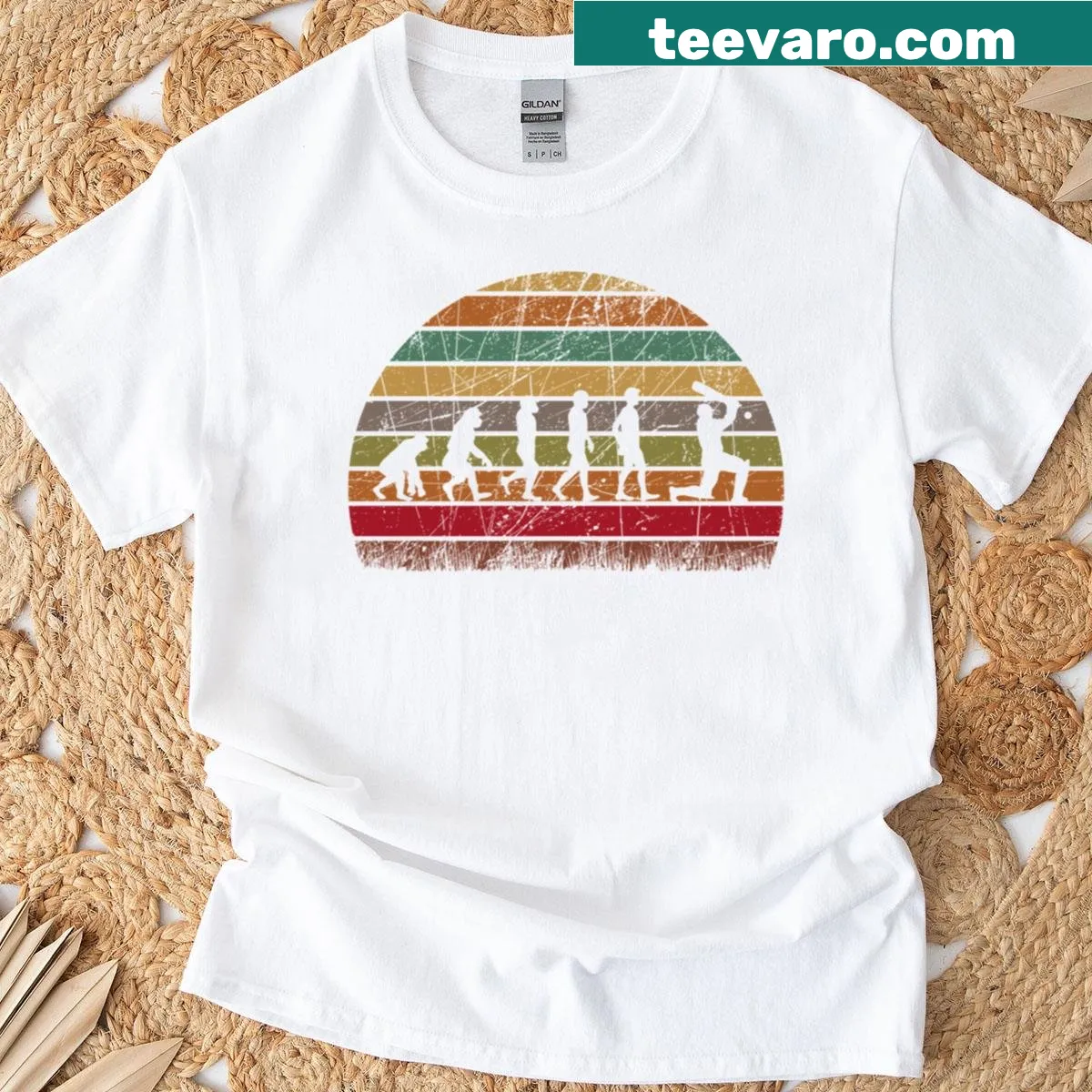Retro vintage cricket evolution graphic T-shirt for fans — on a men's t-shirt