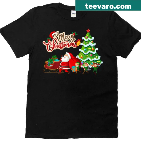 Retro-style Christmas t-shirt with Santa and Christmas tree