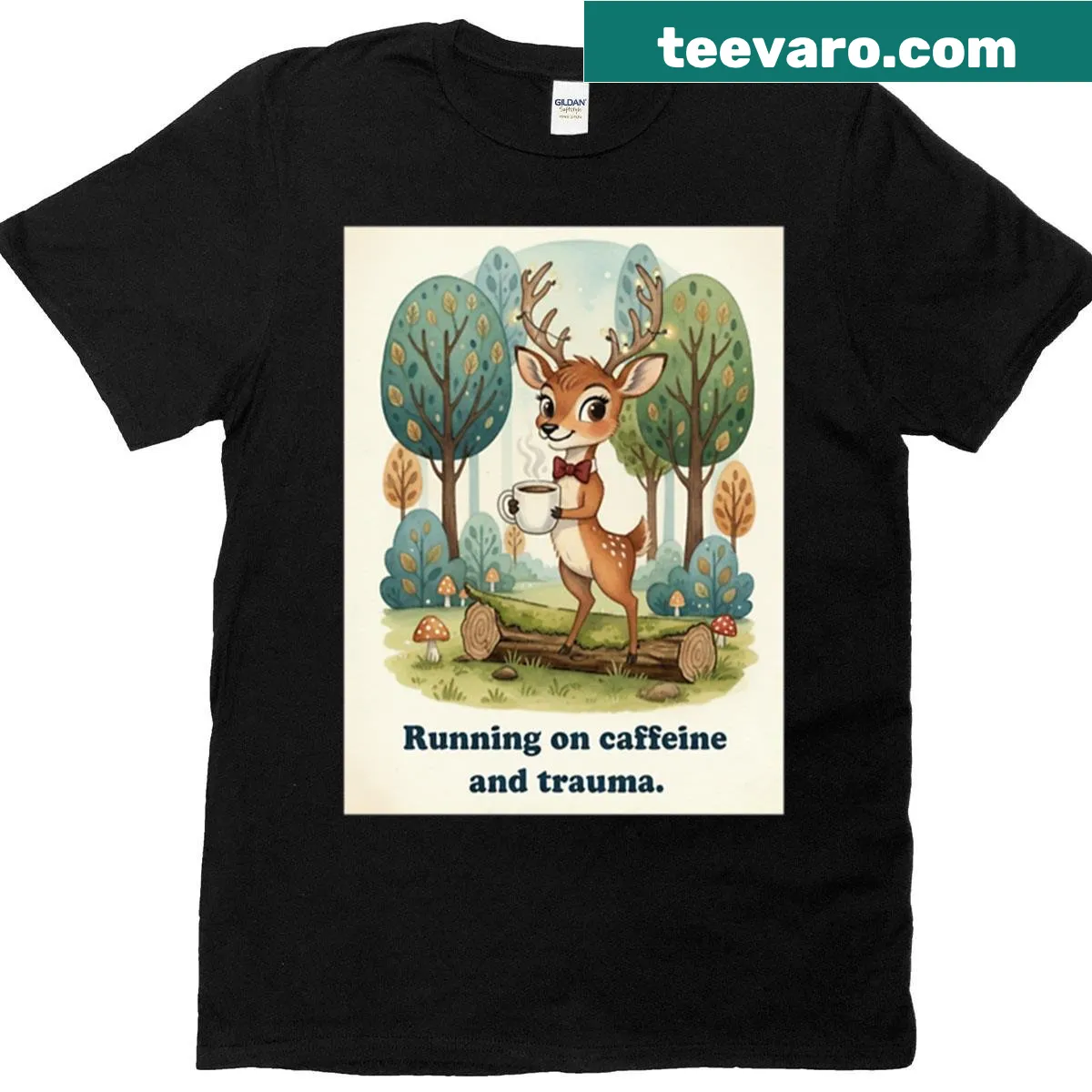 Funny birthday shirt with humorous coffee and trauma text — on a men's t-shirt