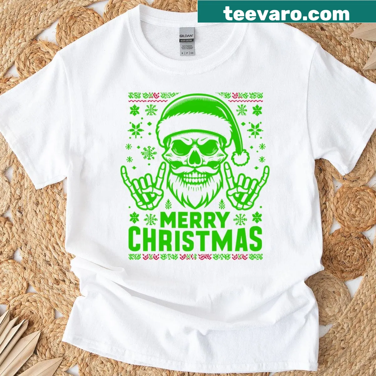 Santa Skull graphic on a punk rock Christmas T-shirt — on a men's t-shirt
