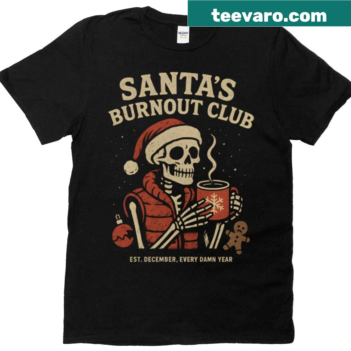 Funny skeletons in a Christmas theme on a T-shirt — on a men's t-shirt