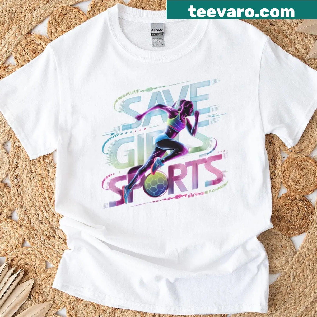 Graphic T-shirt supporting girls in sports and female athletes — on a men's t-shirt
