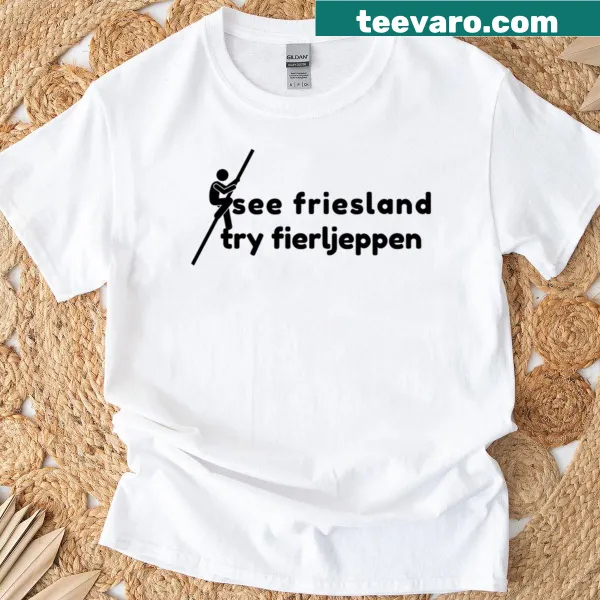 Humorous t-shirt featuring a graphic of pole vaulting over water