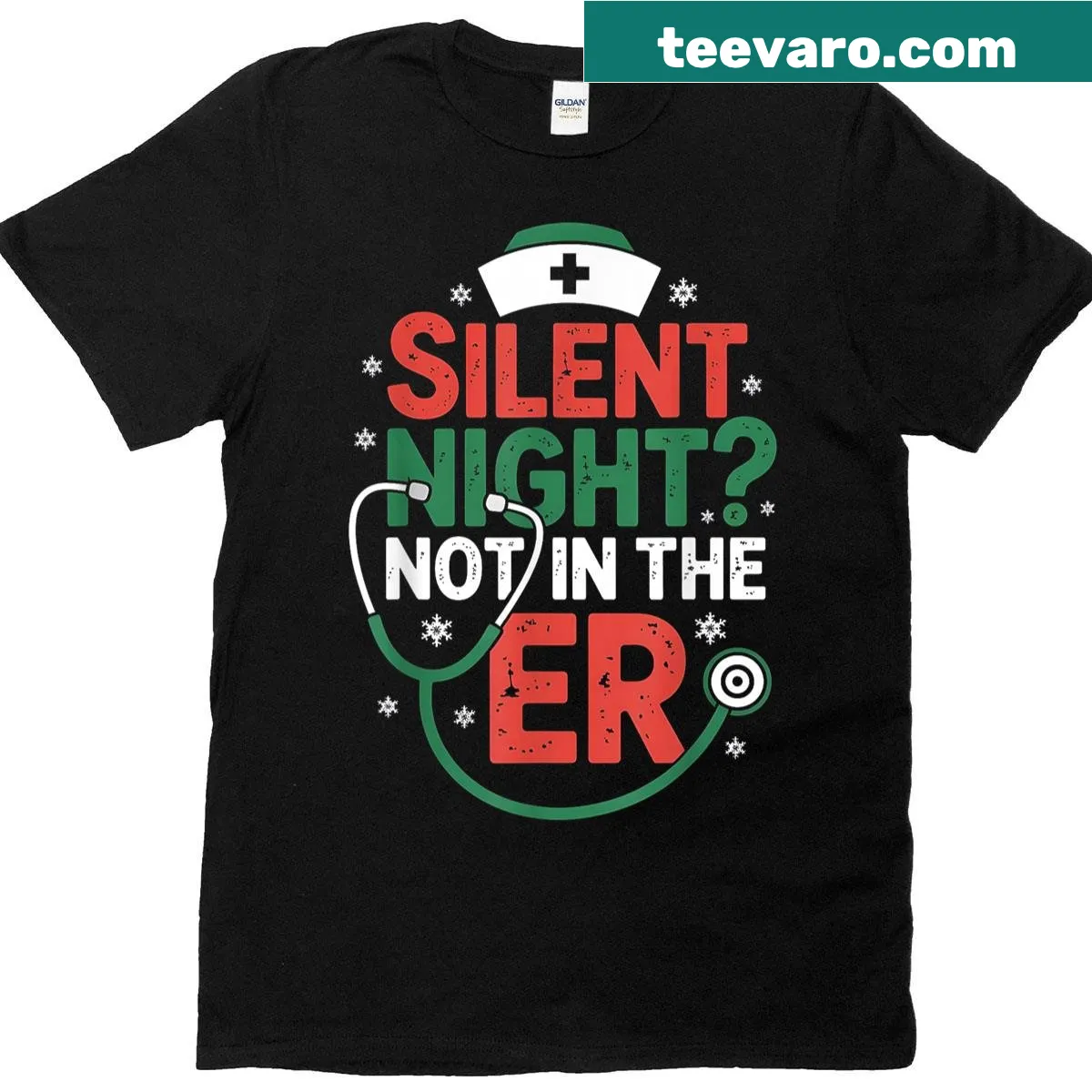 Funny nurse Christmas t-shirt with Silent Night text — on a men's t-shirt