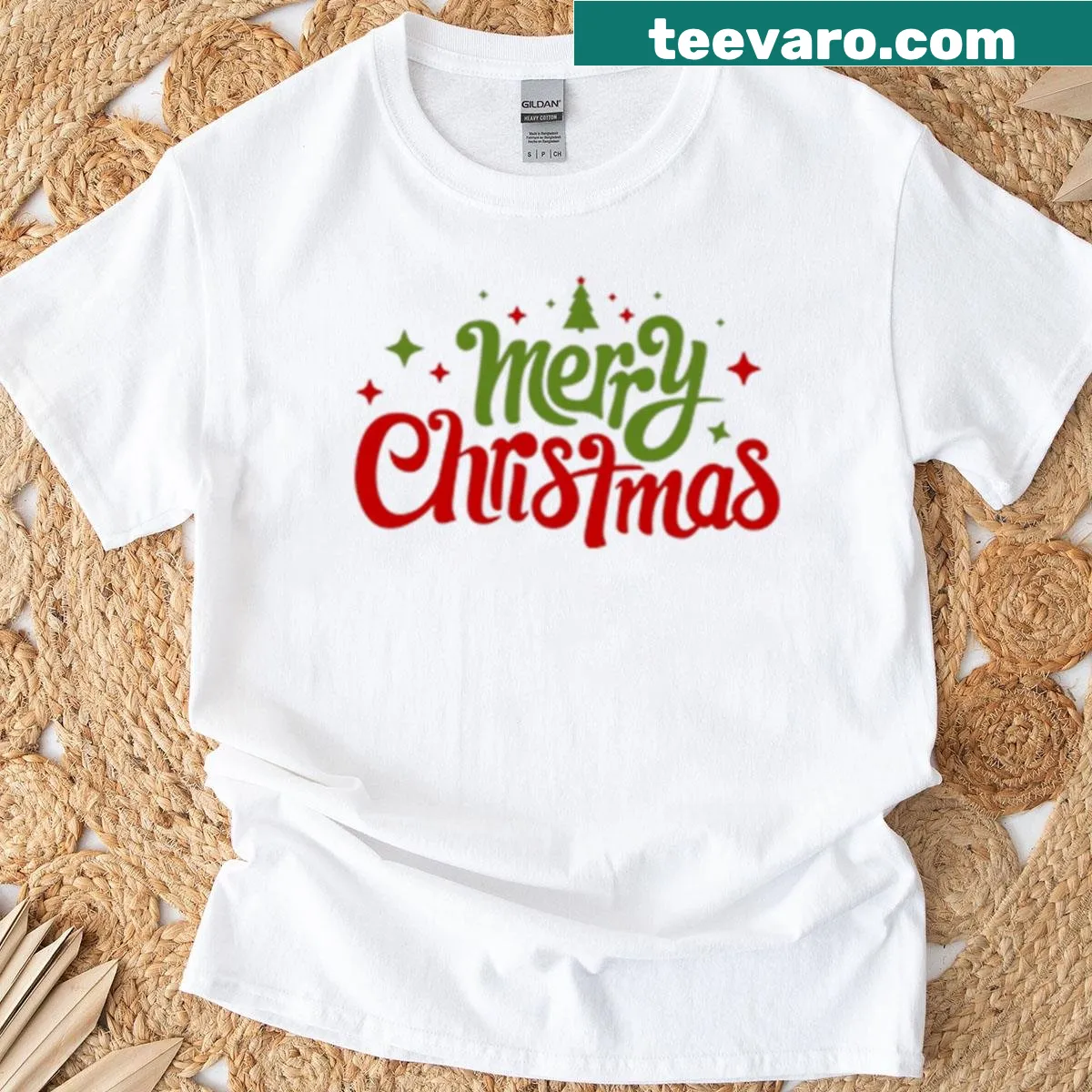 Simple Merry Christmas shirt with festive typography — on a men's t-shirt