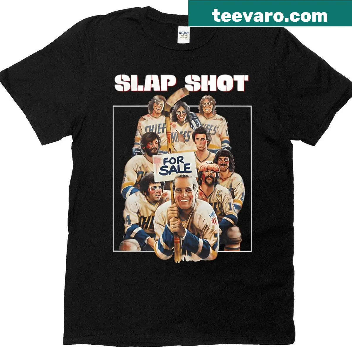 Vintage-style graphic referencing Slap Shot 1977 — on a men's t-shirt