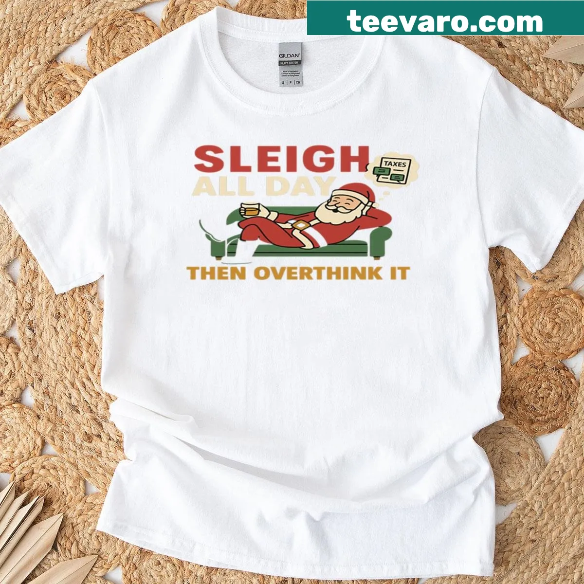 Retro Santa design on a humorous Christmas t-shirt — on a men's t-shirt