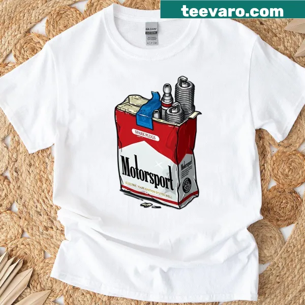 T-shirt featuring a graphic design of spark plugs for car enthusiasts