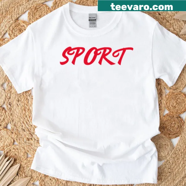 Playful t-shirt with repeated typography of 'Sport'