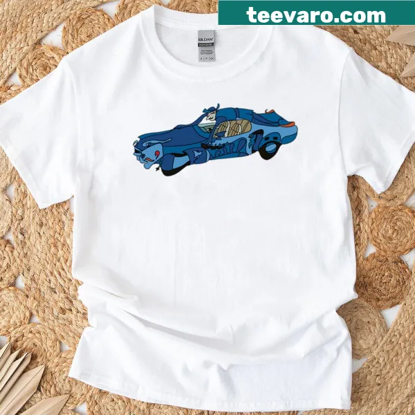 Illustrated American sports car from 1973 on a T-shirt