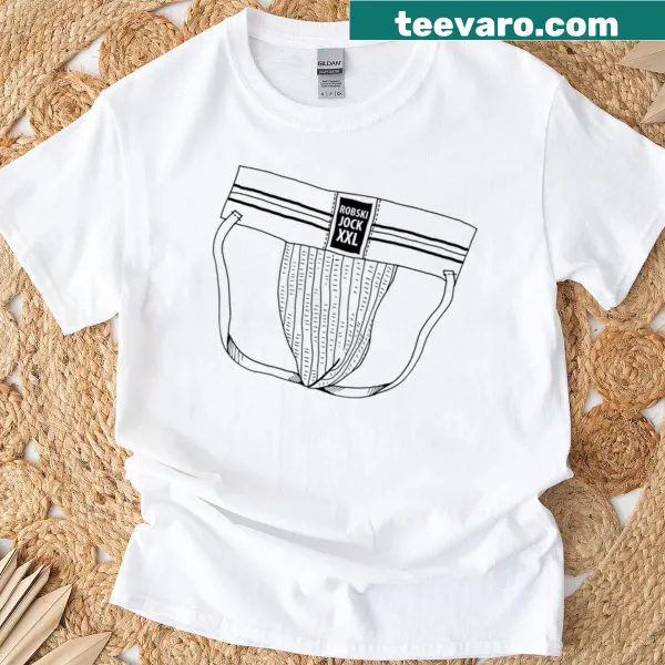 Cartoon graphic of a jock strap on a T-shirt.