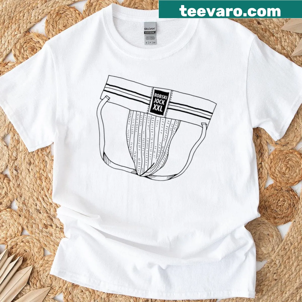 Cartoon graphic of a jock strap on a T-shirt. — on a men's t-shirt