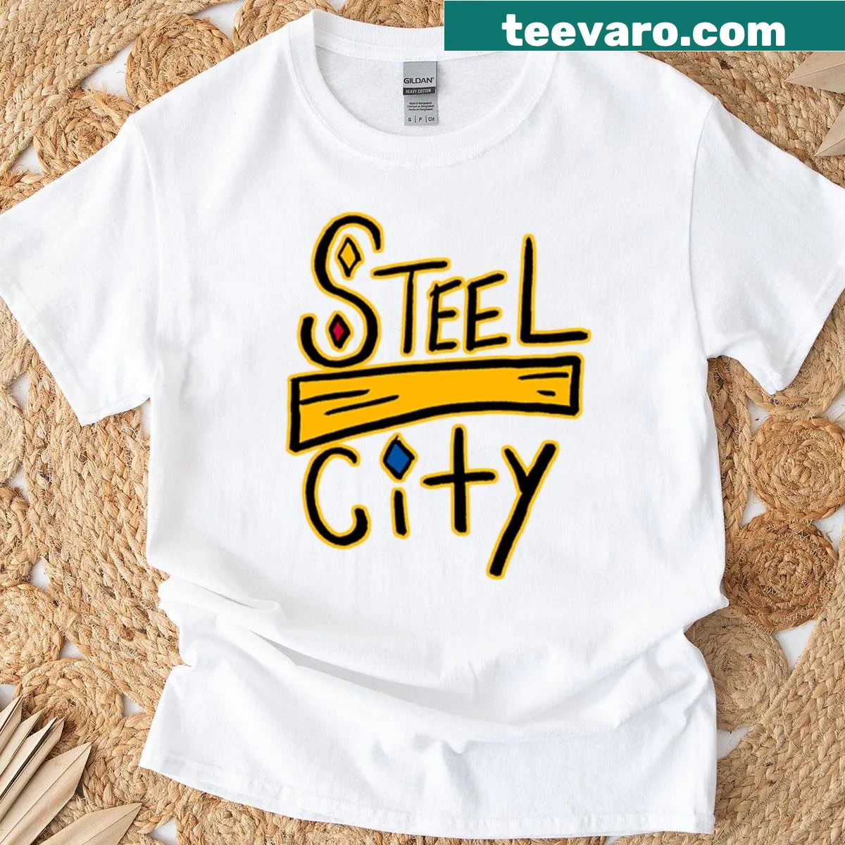Pittsburgh-themed T-shirt showcasing the city's skyline and industrial heritage — on a men's t-shirt