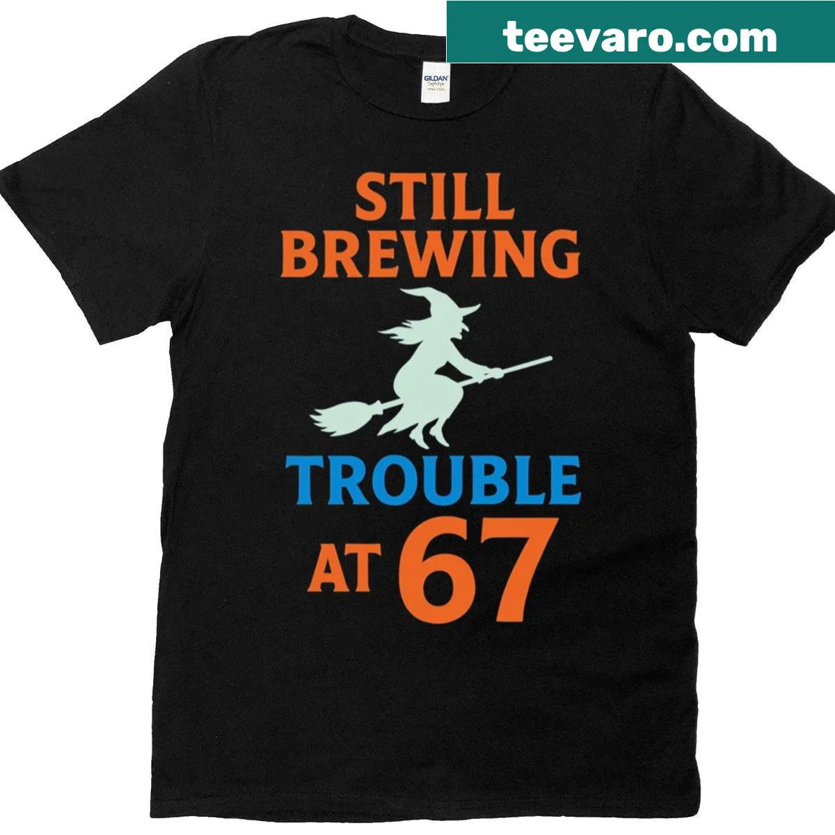 Retro Halloween t-shirt with funny witch graphic and text — on a men's t-shirt