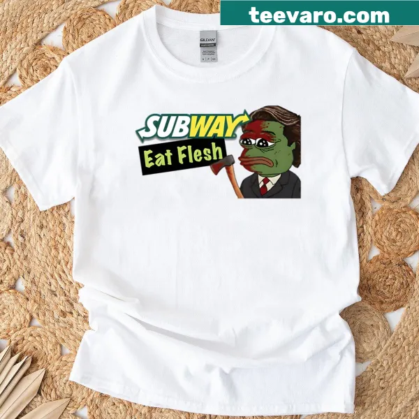 Graphic T-shirt with the phrase 'Subway Eat Flesh' in bold text