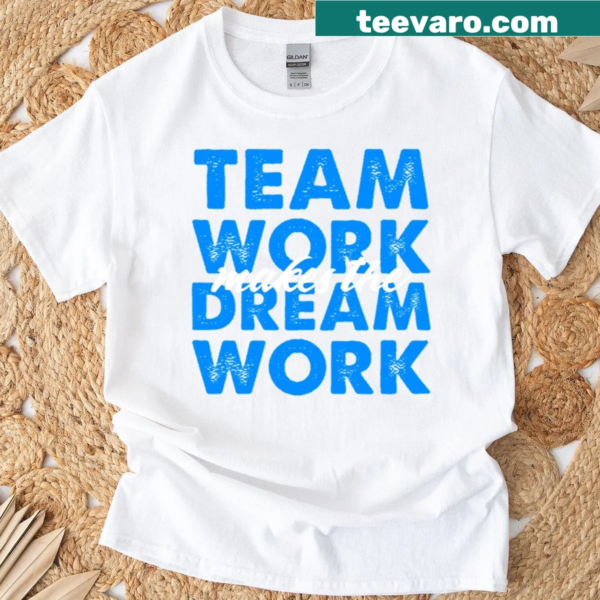 Motivational T-shirt with teamwork phrase — on a men's t-shirt