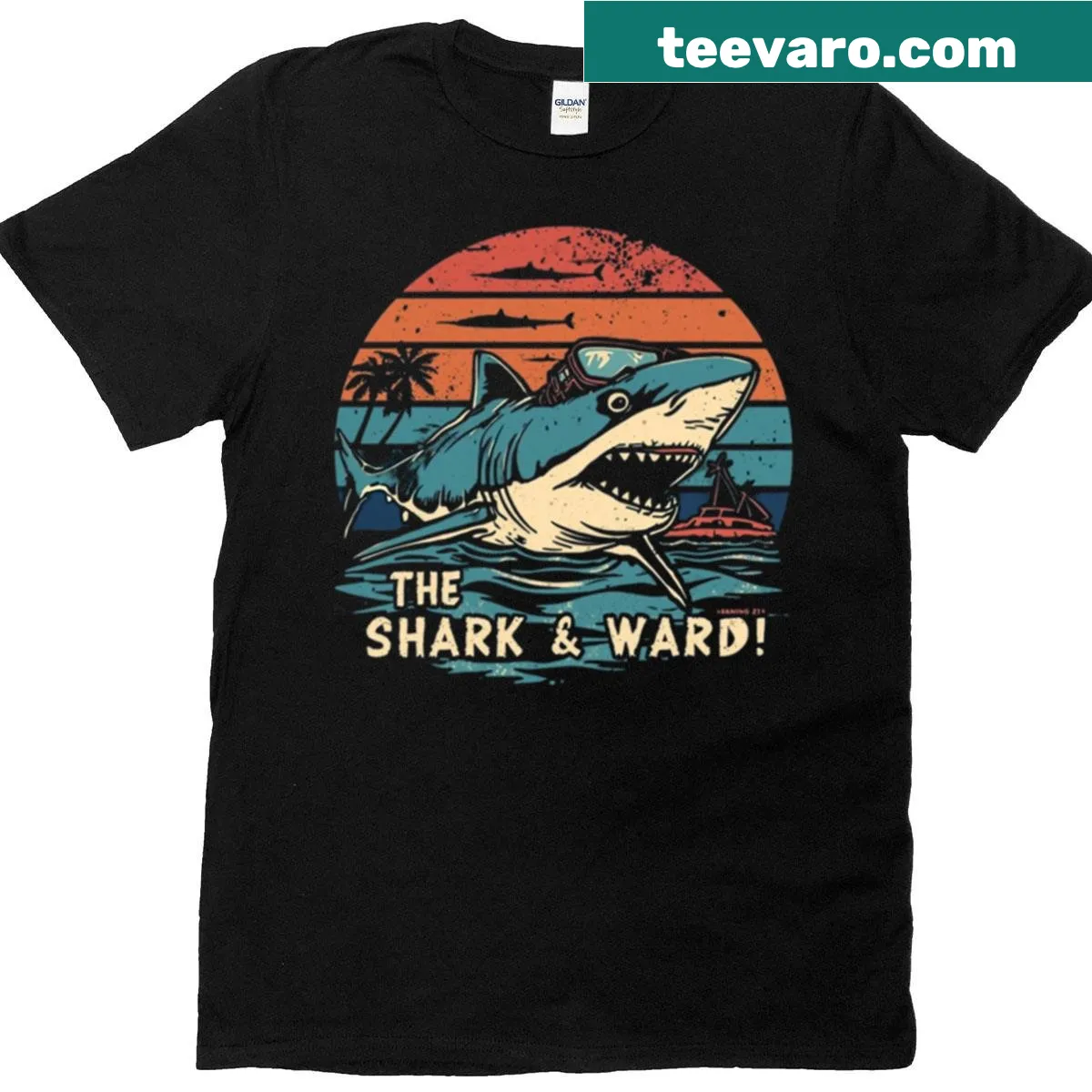 Playful shark graphic illustrated on a casual T-shirt — on a men's t-shirt