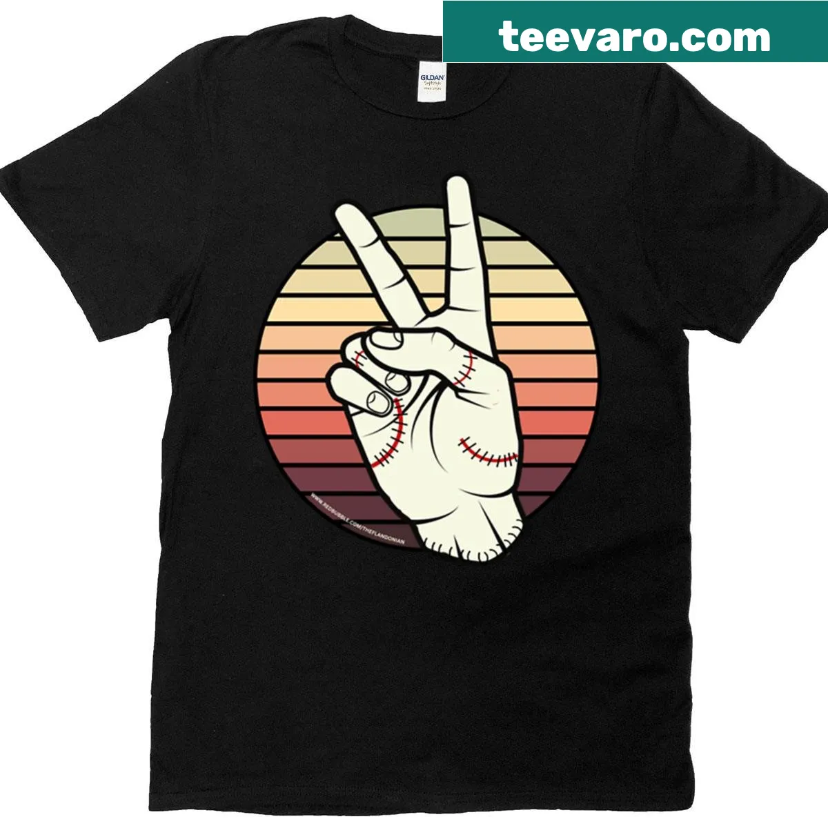 Cartoon-style T-shirt featuring Thing from The Addams Family giving a peace sign. — on a men's t-shirt