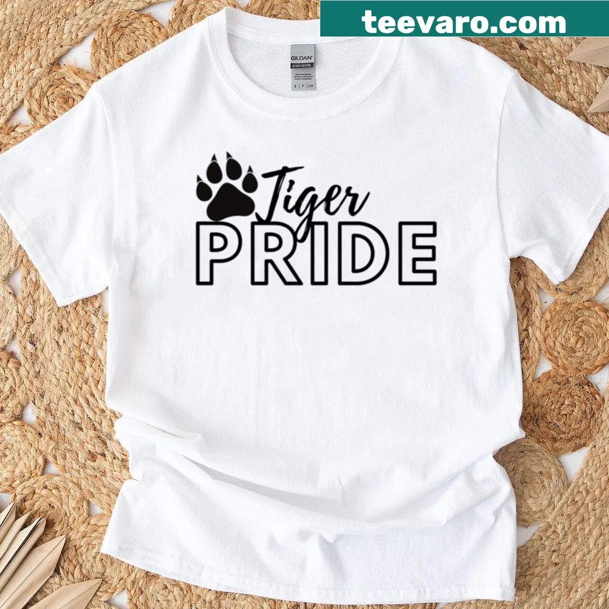 Illustrated tiger head on an oversized T-shirt representing pride. — on a men's t-shirt