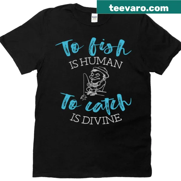 Illustrated T-shirt with humorous fishing motto and graphics