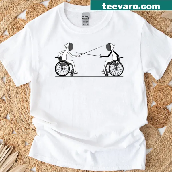 Illustration of wheelchair fencers on T-shirt