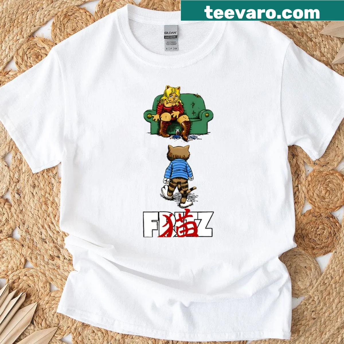 Oversized vintage animated comedy film t-shirt — on a men's t-shirt