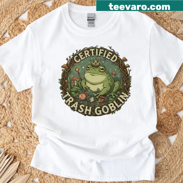 Whimsical goblincore shirt featuring a frog king design.