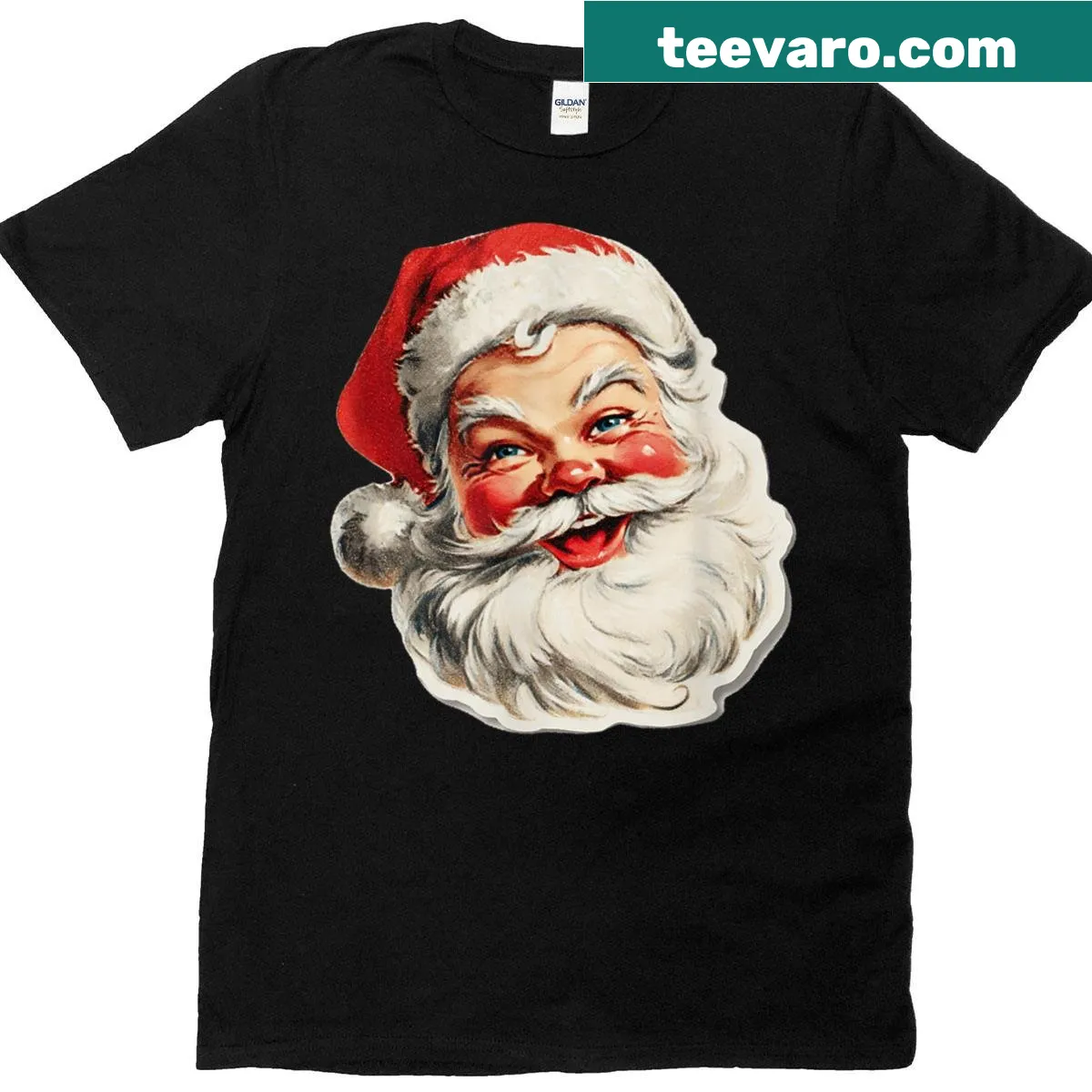 Vintage Santa Claus T-shirt in red with a cute graphic design — on a men's t-shirt