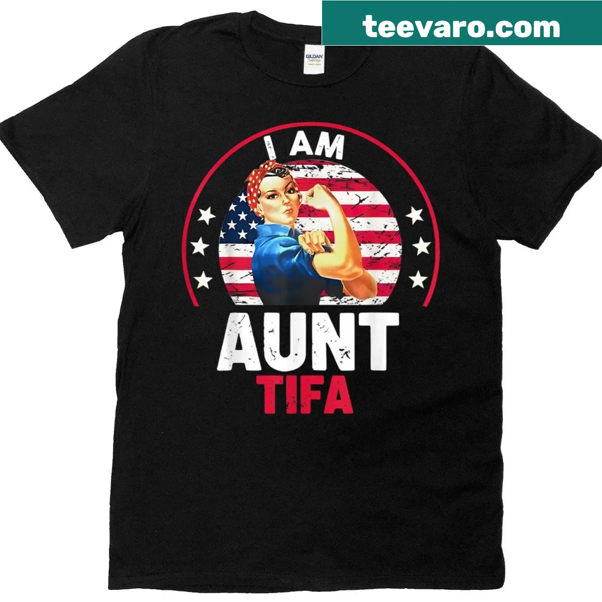 Vintage t-shirt stating I Am Aunt Tifa with American flag — on a men's t-shirt