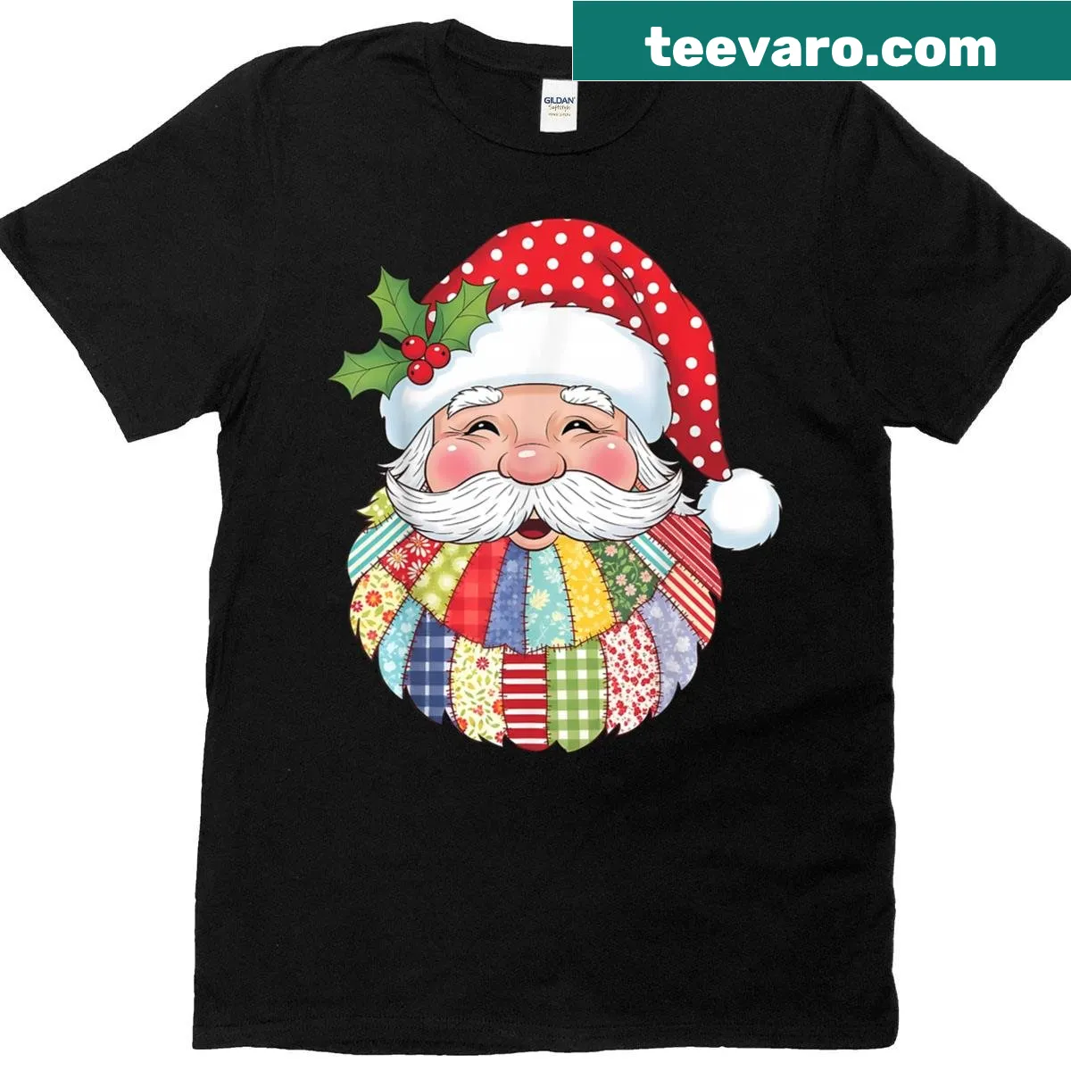 Vintage patchwork design featuring Santa Claus face — on a men's t-shirt